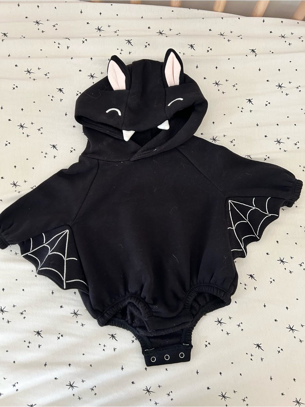 Old Navy Black Bat Hoodie Romper with Web Wing Details